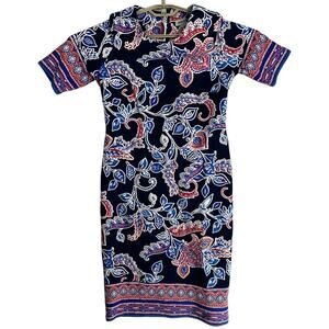 Shelby Palmer Midi Dress Womens Size 6 Blue Red Orange Paisley Boho Artsy